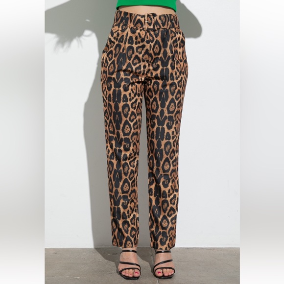 Leopard Print Two Piece Blazer High Waisted Pant Suit - Picture 7 of 10